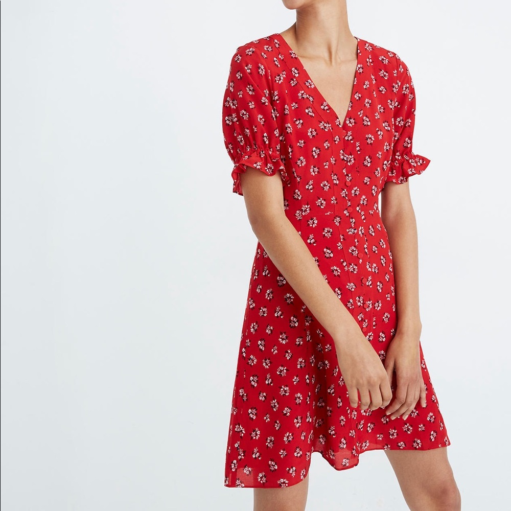 Madewell Silk Ruffle Sleeve Button Front Dress